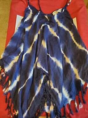 NEW MIMI NAVY WHITE TIE DIE LARGE SHIRT BATHING SUIT COVER